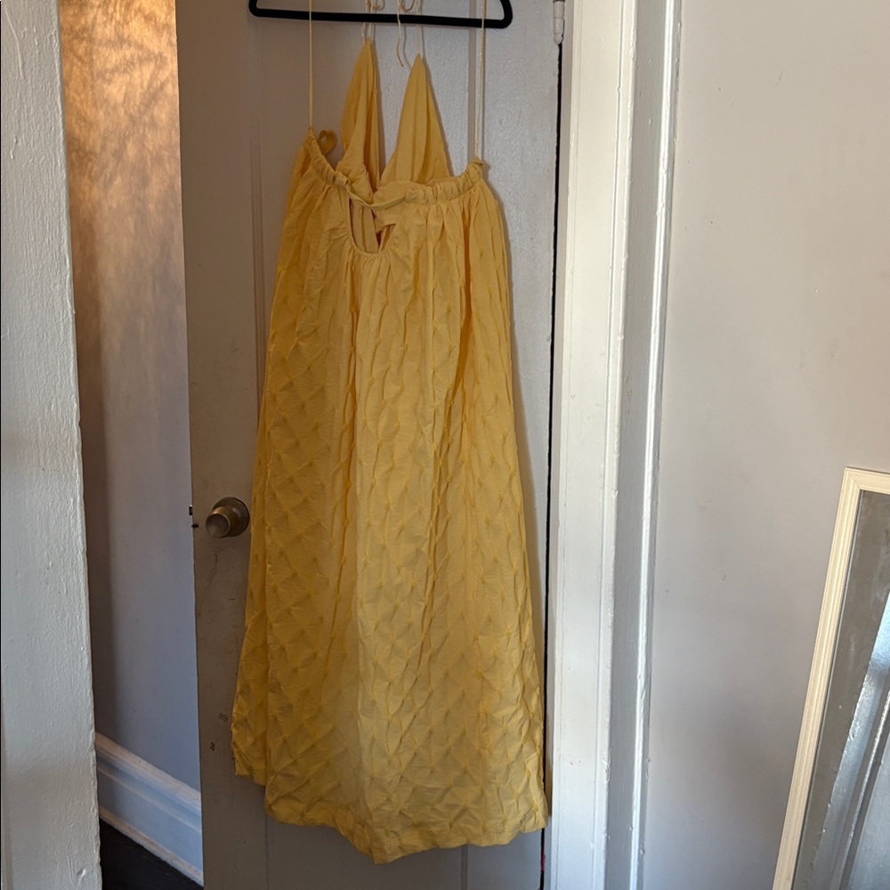 Free People Primmy yellow midi dress textured jacquard summer casual large new - Picture 8 of 9